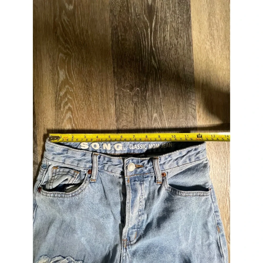 S.O.N.G. Distressed Mom Jeans Womens 3/26 Light Wash Blue Good Ripped Denim